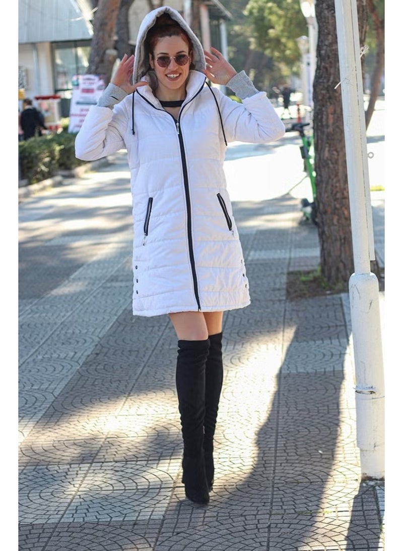 Barbora Winter Hooded Long Women's Puffer Coat 805WHITE2 - Image 4